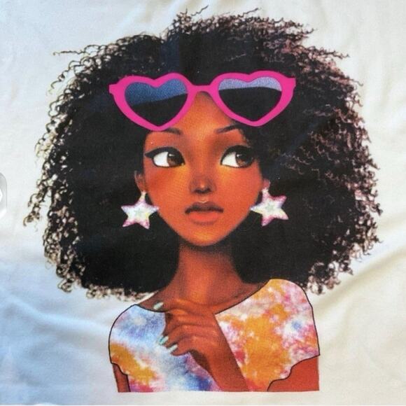 Cute 4 U T-Shirt Girls Black Queen Size S (7-8) White Short Sleeve Raised Letter - Picture 3 of 8